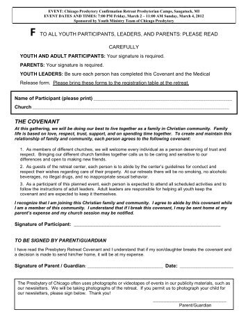 Confirmation Covenant and Medical Release Form - Presbytery of ...