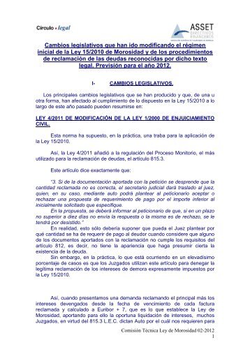 Modificaciones legislativas de la Ley 15/2010 de Morosidad ...