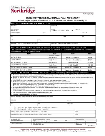 DORMITORY HOUSING AND MEAL PLAN ... - Tseng College