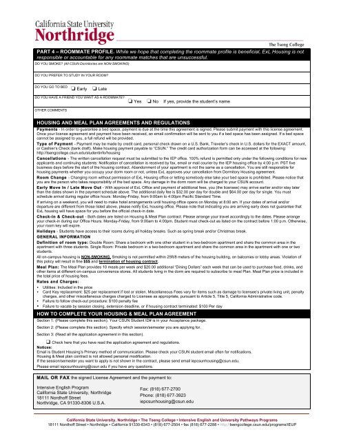 DORMITORY HOUSING AND MEAL PLAN ... - Tseng College