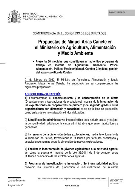 Medidas Propuestas por el Ministro de Agricultura en el ... - Infaoliva