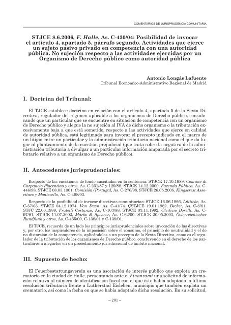 Comentarios de Jurisprudencia Comunitaria - Consejo General de ...