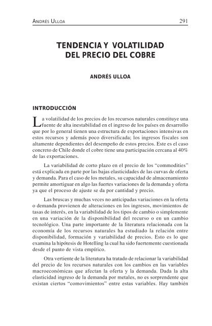 tendencia y volatilidad del precio del cobre