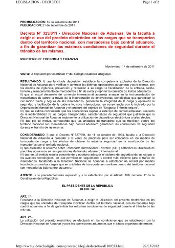 Decreto NÂº 323/011 - DirecciÃ³n Nacional de Aduanas. Se la faculta ...