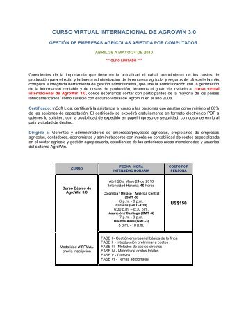 CURSO VIRTUAL INTERNACIONAL DE AGROWIN 3.0 - InSoft Ltda.