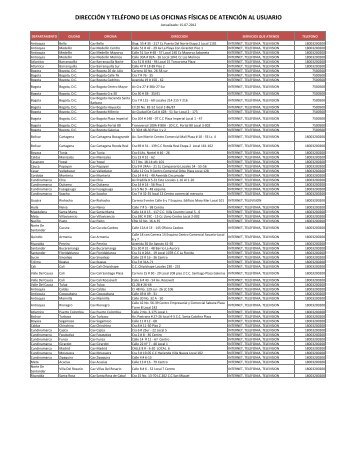 DIRECCIÓN Y TELÉFONO DE LAS OFICINAS FÍSICAS ... - Comcel