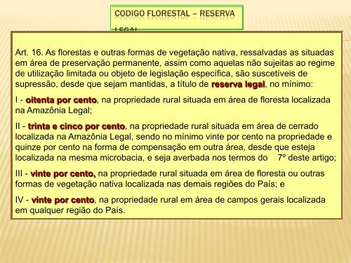 Codigo florestal - Instituto Estadual de Meio Ambiente