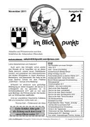 November 2011 Ausgabe Nr. Liebe Schüler ... - ASKA im Blickpunkt