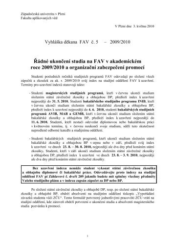 ÅÃ¡dnÃ© ukonÄenÃ­ studia na FAV v akademickÃ©m roce 2009/2010 a ...