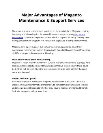 Major Advantages of Magento Maintenance & Support Services