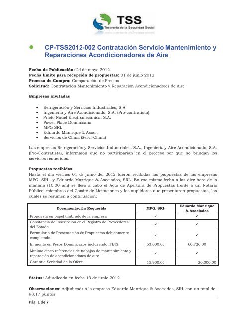 CP-TSS2012-002 ContrataciÃ³n mantenimiento y reparaciÃ³n AC