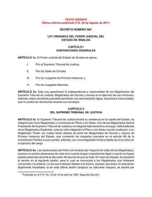 Ley Ãrganica del Poder Judicial del Estado de Sinaloa