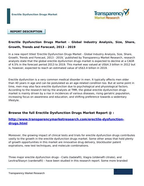 Erectile Dysfunction Drugs Market - Global Industry Analysis, Size, Share, Growth, Trends and Forecast, 2013 – 2019