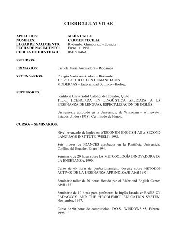 CURRICULUM VITAE - Escuela Superior Politécnica de Chimborazo