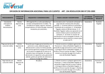 difusion de informacion adicional para los clientes - Financiera ...