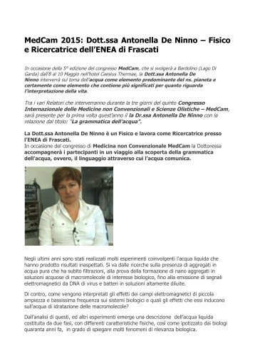 MedCam 2015: Dott.ssa Antonella De Ninno – Fisico e Ricercatrice dell’ENEA di Frascati