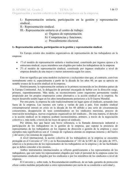 D. SINDICAL Grado 2 TEMA 10 OrganizaciÃ³n y ... - Monovardigital