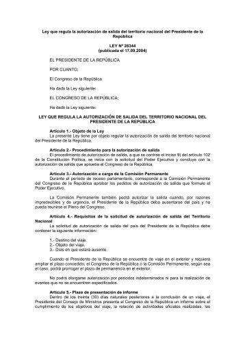 Ley que regula la autorizaciÃ³n de salida del territorio nacional del ...