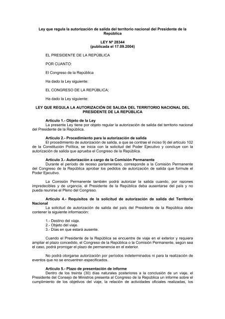 Ley que regula la autorizaciÃ³n de salida del territorio nacional del ...