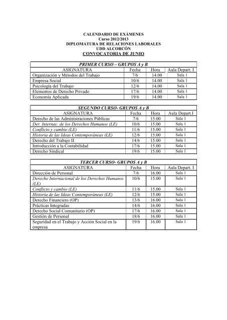 examenes de la diplomatura en relaciones laborales - FCJS