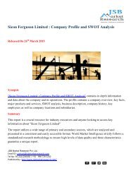 JSB Market Research: Sicon Ferguson Limited : Company Profile and SWOT Analysis