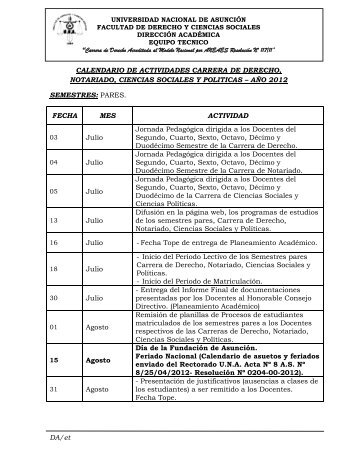 DA/et CALENDARIO DE ACTIVIDADES CARRERA DE DERECHO ...