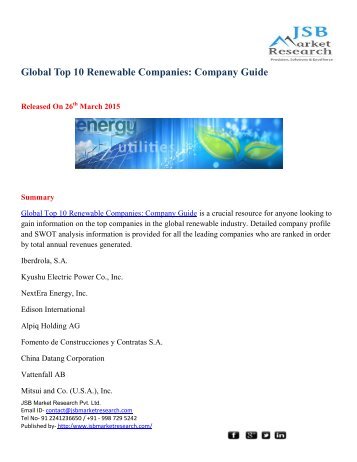 JSB Market Research: Global Top 10 Renewable Companies: Company Guide