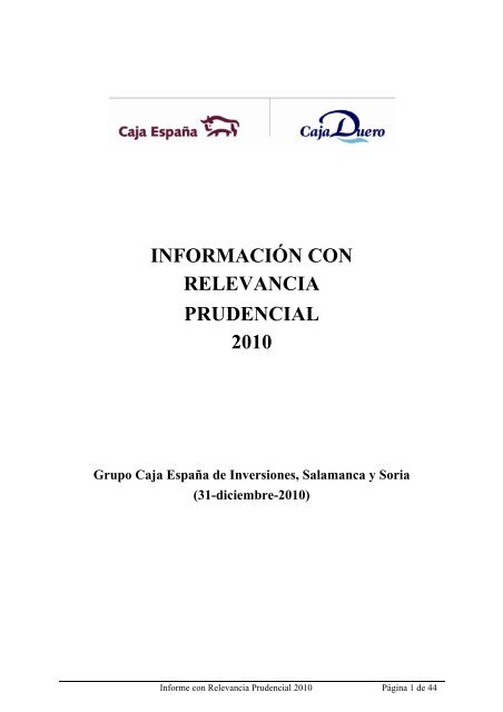 Informe con Relevancia Prudencial 2010 - Caja EspaÃ±a-Duero