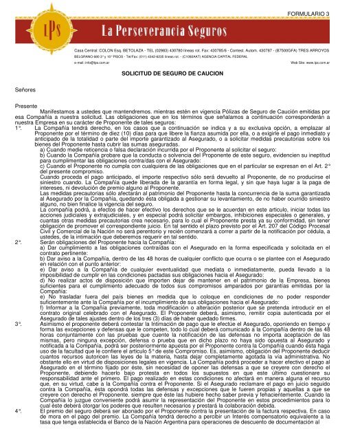 FORMULARIO 3 SOLICITUD DE SEGURO DE CAUCION SeÃ±ores ...