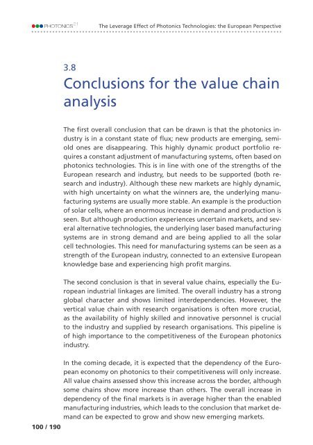 of Photonics Technologies: the European Perspective The Leverage Effect