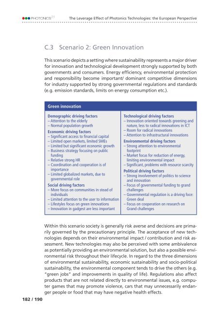 of Photonics Technologies: the European Perspective The Leverage Effect