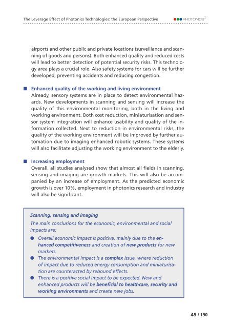 of Photonics Technologies: the European Perspective The Leverage Effect