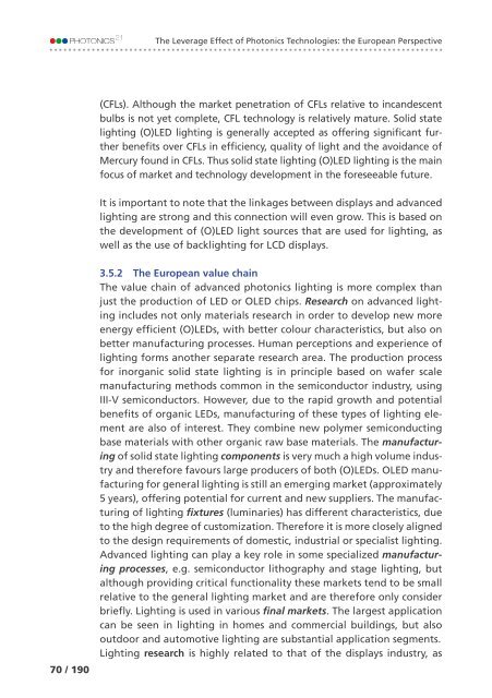 of Photonics Technologies: the European Perspective The Leverage Effect