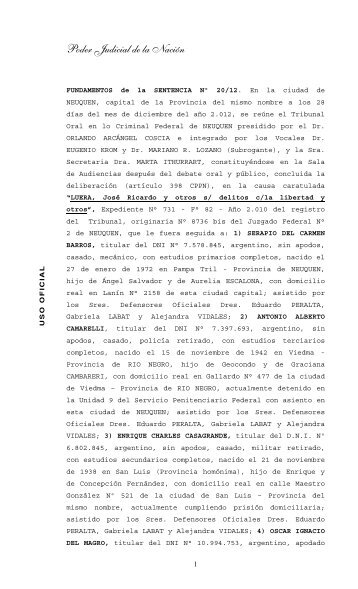 LUERA SENTENCIA N°20 de 2012 - sindicato de prensa de neuquén