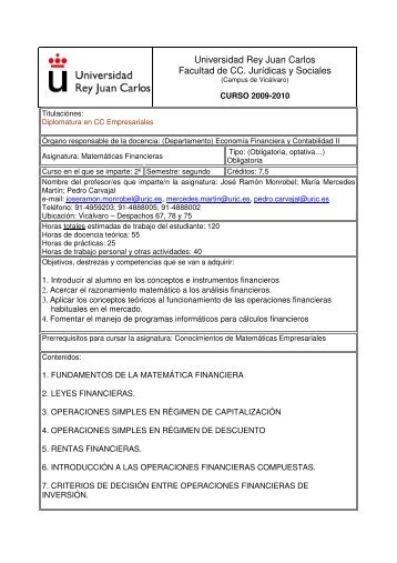 Matemáticas Financieras - FCJS - Universidad Rey Juan Carlos