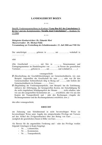 Vordruck zur Forderungsannmeldung (deutsch) - Palla-Knoll & Partner