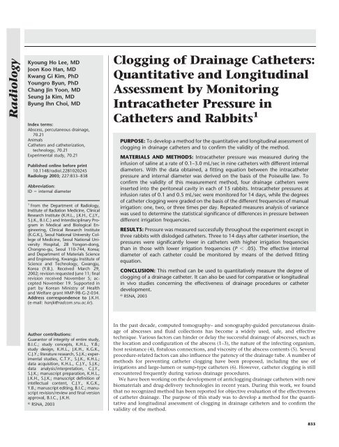 Clogging of Drainage Catheters: Quantitative and Longitudinal ...