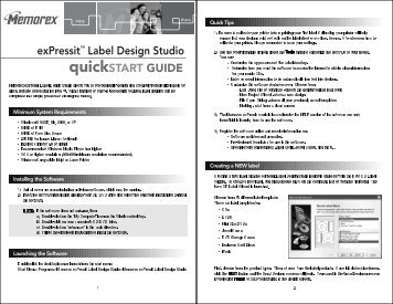 exPressitâ¢ Label Design Studio quickSTART GUIDE - Memorex