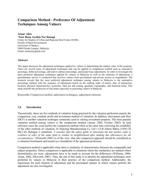 comparison method - Faculty of Built Environment