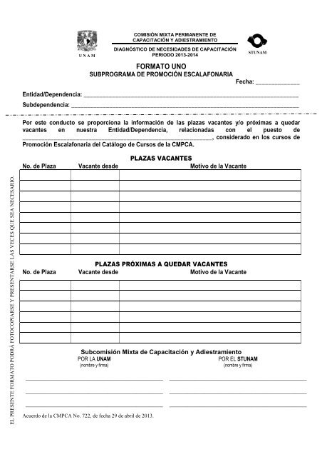 Acuerdo 722 DNC FORMATOS 2013-2014 - UNAM