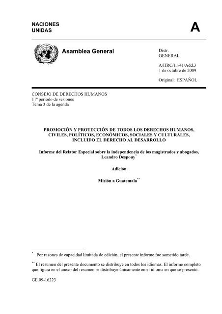 Informe del Relator Especial sobre la independencia de los