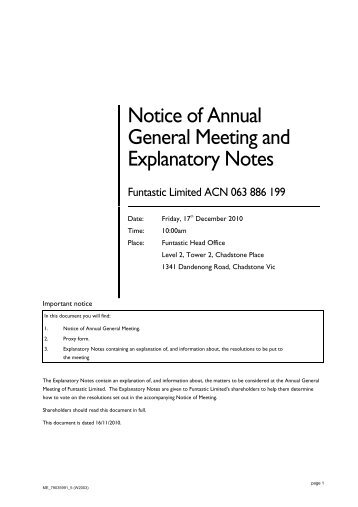 Notice of Annual General Meeting / Proxy Form - Funtastic