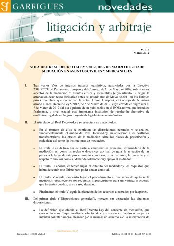 Descargar Novedades LitigaciÃ³n y Arbitraje 1-2012 - Garrigues