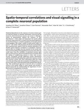 Pillow et al. Spatio-temporal correlations and visual signalling in a ...