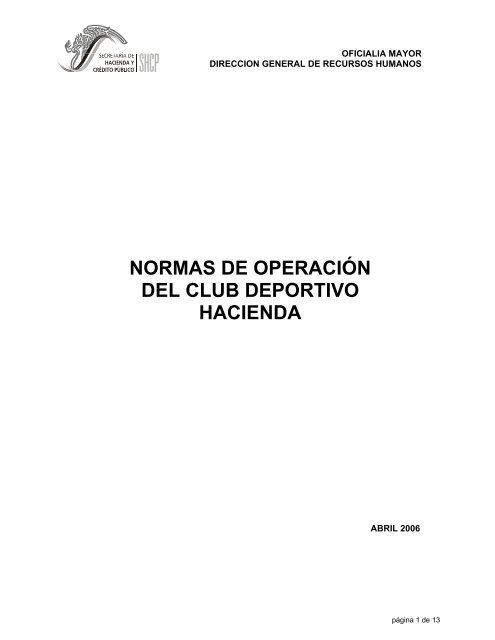 Normas De Operacia N Del Club Deportivo Hacienda Abril 2006