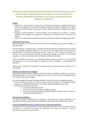 Resumen de la Directiva 2012/27/UE del Parlamento ... - AFEC