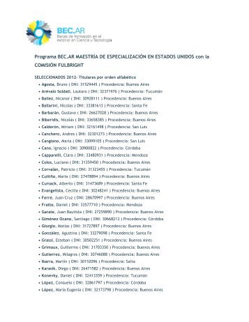 Acceso al listado de Seleccionados (PDF) - BEC.AR