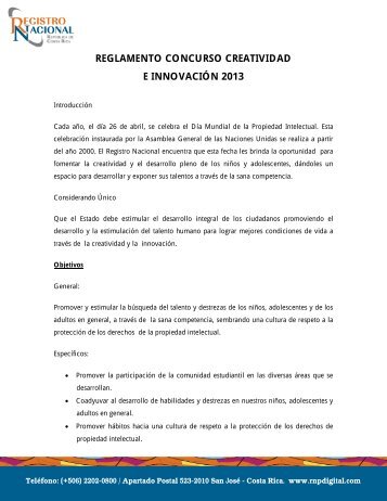 reglamento concurso creatividad e innovaciÃ³n ... - Registro Nacional