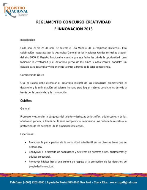 reglamento concurso creatividad e innovaciÃ³n ... - Registro Nacional