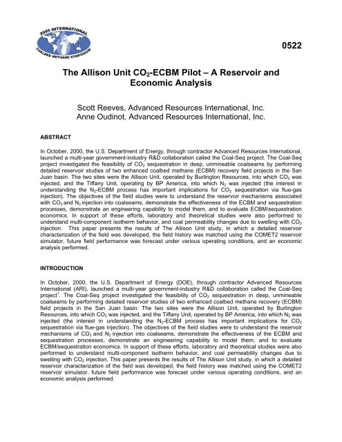The Allison Unit CO2-ECBM Pilot - A Reservoir and ... - Coal-Seq
